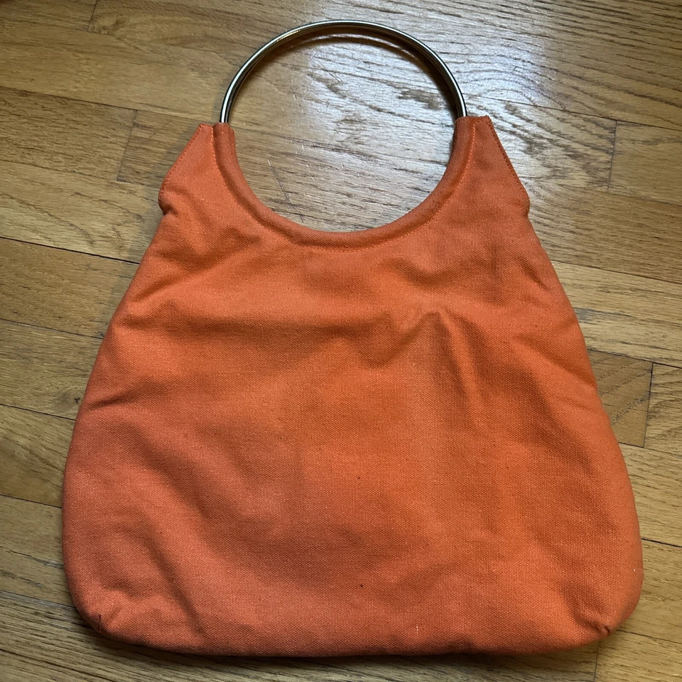 Barneys New York 橙色帆布手提包 带金属手柄。 — 第 3/3 张图片