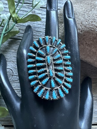 Vintage Navajo Sterling Silver Needlepoint Turquoise Cluster Ring. Size 10.5 WB - Picture 3 of 12