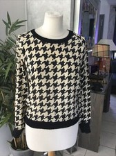 Pull haut ESSENTIEL taille 36 pied de poule noir/écru  100% soie impeccable