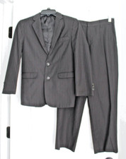 Boys Chaps 2 Piece Suit Blazer Pants Size 12 Regular Black Pinstripe Jacket GUC