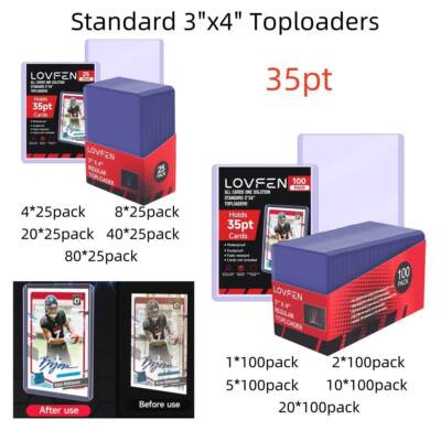 100/200/500/1000/2000CT Regular 3''x4'' Toploaders For Standard 35pt Sports Cards