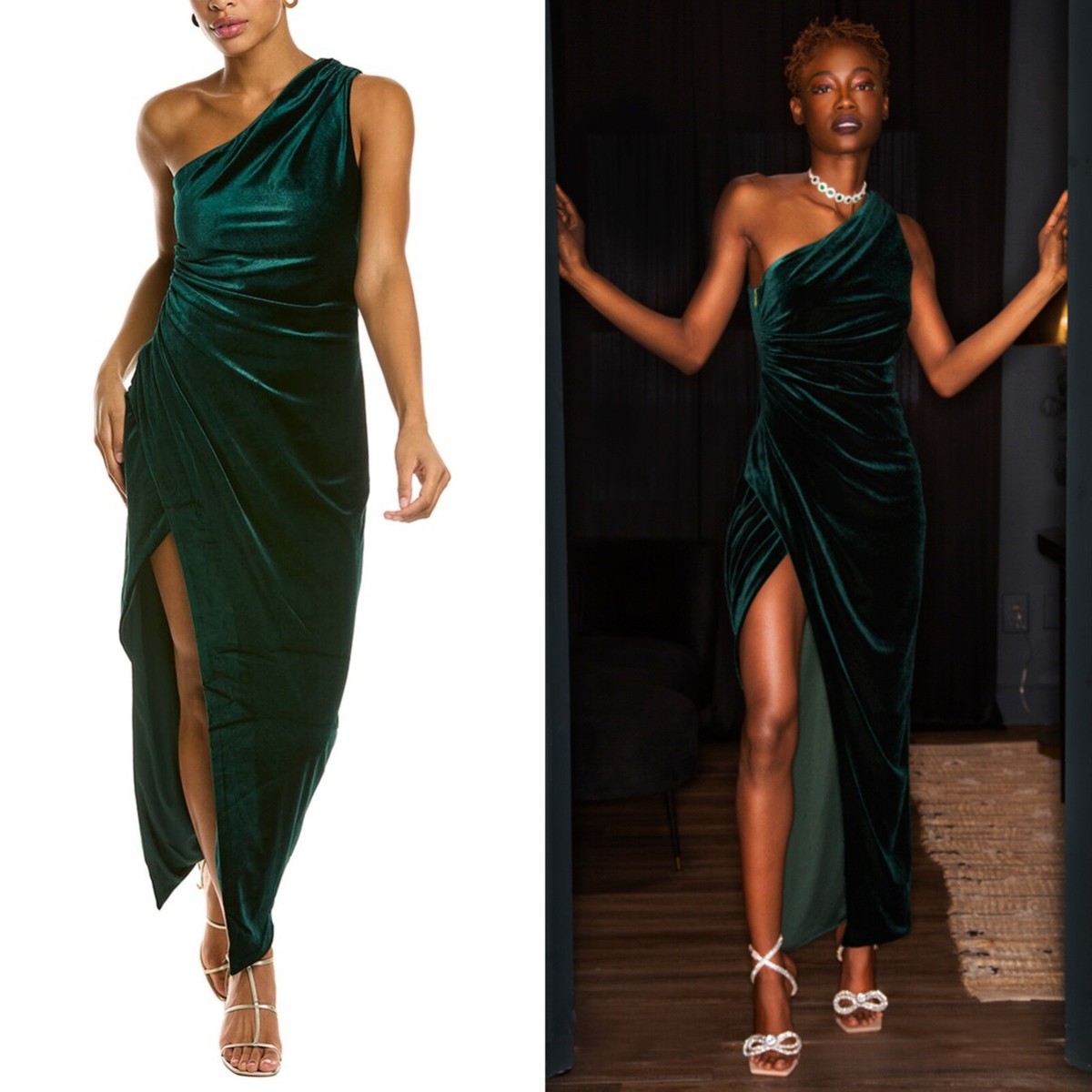 NEW ALEXIA ADMOR Emerald GREEN Velvet ALESSI One Shoulder