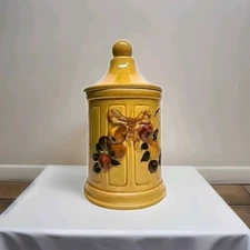 MCM Vtg Los Angeles Potteries CA Pottery Yellow/Grapes Canaster, Cookie Jar/lid