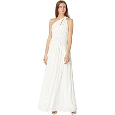 Halston NWT Michaela Jersey White Shirred Gown Dress Women’s Sz 8