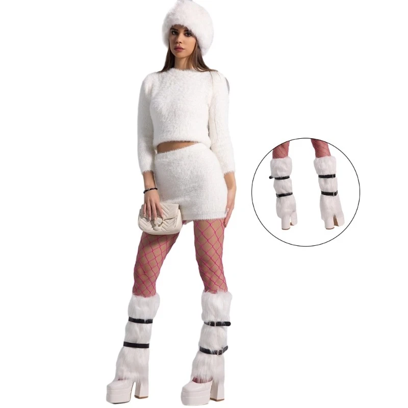 Precioso calentador de piernas sombrero ruso de felpa + medias de red de pesca para regalos de adultos Foto 3 de 4