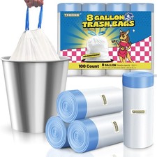 T.FORING 8 Gallon Trash Bags Drawstring 1.2 100 Count Pack of 1 , 8gal-120
