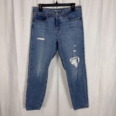 Levi s Women s 30 Premium Wedgie Fit Jeans Ripped Blue Denim Big E Button Fly