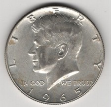 1965 P KENNEDY HALF DOLLAR SILVER .400 UNITED STATES OF AMERICA FIFTY CENTS .50¢