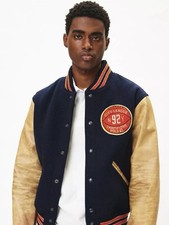 Polo Ralph Lauren Broken Wool  Leather Varsity Basketball Patch Jacket - Medium