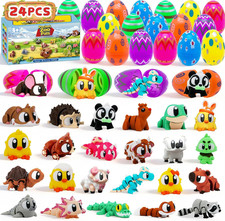 24 Pack Prefilled Easter Eggs with 3D Printed Animal Toys for Kids - Plastic Eas