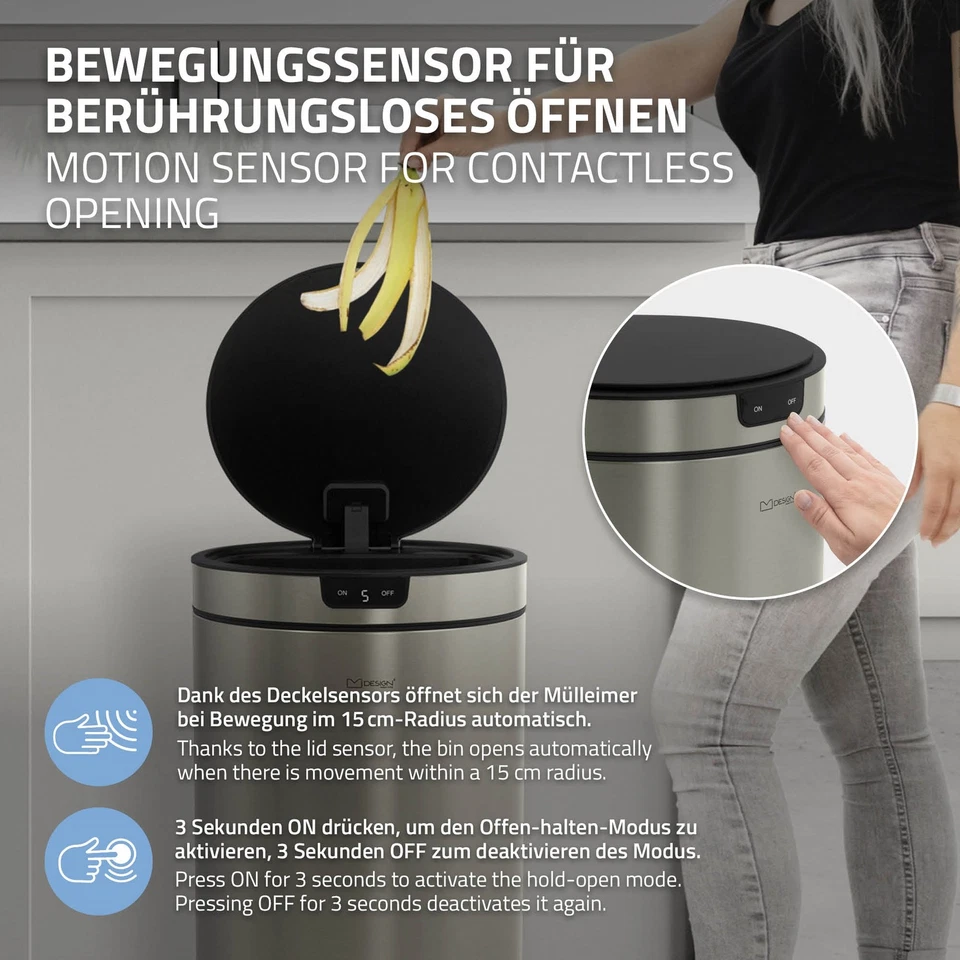 Mülleimer Automatik Sensor Abfalleimer Abfallbehälter Papierkorb Edelstahl 30L - Bild 3 von 4