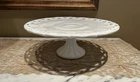 Vintage White Milk Glass Pedestal Lace Edge Cake Stand 13.5" Diameter