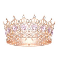 Queen Crown Wedding Rhinestone Heart Crowns and Tiaras for Heart Rose Gold Pink