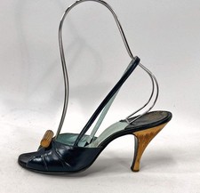 50s Open Toe Slingback Heels Vintage Shoes Carved Wood Trim Jacques Fath Paris