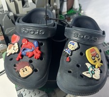 Crocs Classic Clogs Kids C9 Gray With Jibbitz Charms Marvel Spider Man