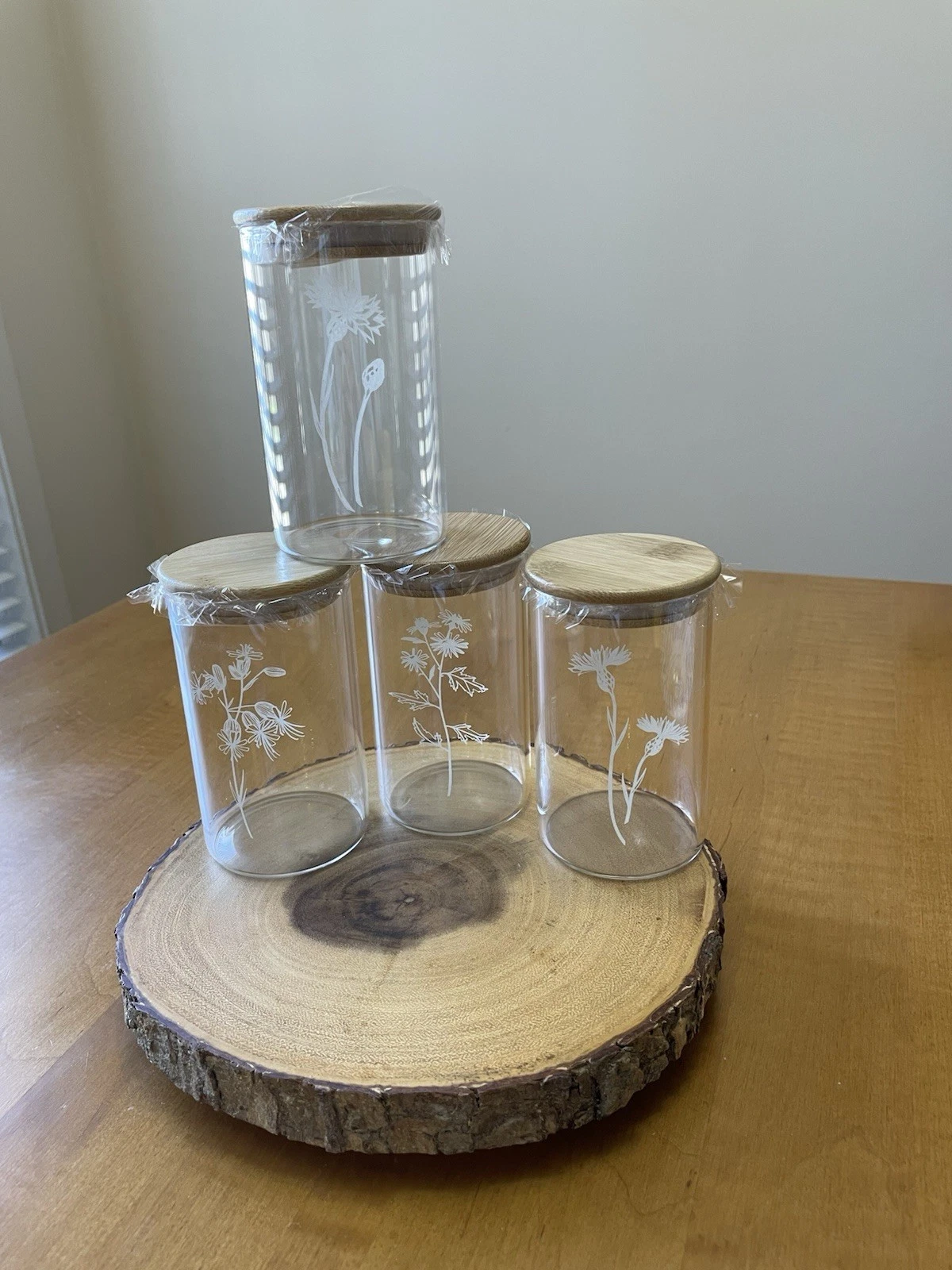 NWOT Stash Jars Set Of Four Bamboo Lids With Silicone Seals