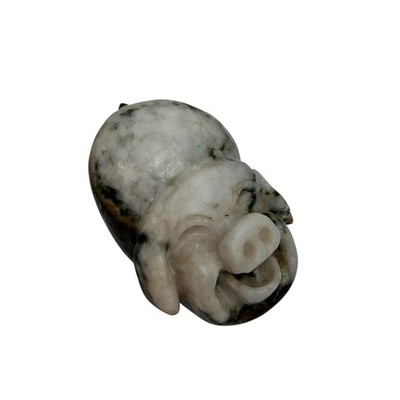 Carved Pig Roly Poly Pot Belly Pig Stone Figurine Carving Signed Piggy