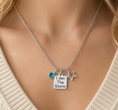 I Am the Storm Necklace, Birthstone & Star Charm, Motivational Jewelry, Strength