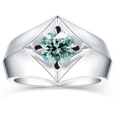 2 Ct VVS1:Ice Blue Round Moissanite Wedding Men's Ring Sterling Silver Size 9