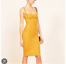 Reformation Jayne Bustier Bodycon Yellow Ribbed Midi Dress Size Medium