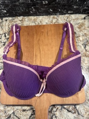 Candie s Balconette Bra Y2K Purple Ruffle Pink Velvet Trim Push Up Size 32B
