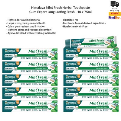 Himalaya Mint Fresh Herbal Toothpaste Gum Expert Long Lasting Fresh 10x75ml