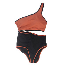 Victorias Secret Black Orange Single Shoulder Cutout One Piece Swimsuit, Size M