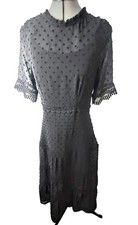 Lulu's Dreaming of You Black Swiss Dot Midi Sheer Ruffle Dress Small