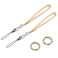 2 Pcs Leather Wristlet Strap Wrist Lanyard for Cellphone Keychain Gold Tone 