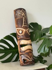 Hawaii Hand Made Carved Wooden 20" Tiki Painted Mask Wall Decor Hanging Man Cave