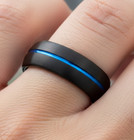 8mm Men’s Black Tungsten Ring With Brushed Domed Design and Blue Center Groove — photo 7
