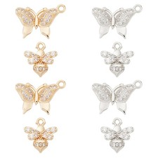 1box 8pcs 2 styles Butterfly Charm Brass Micro Pave Clear Cubic Zirconia