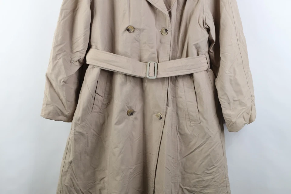Vintage 70s 80s Orvis Womens 12 Distressed Lined Belted Trench Coat Jacket Beige - Image 3 of 4