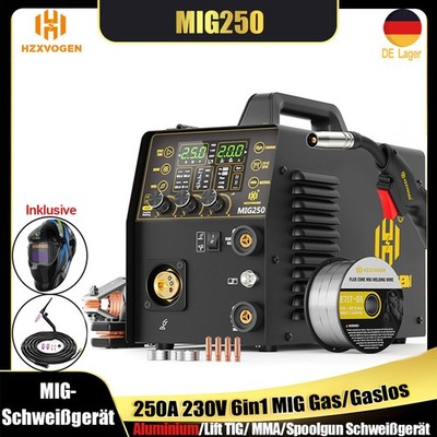 6-in-1 Aluminium Schweißgerät MIG Gas/Gaslos 250Amp 230V WIG ARC Spot 2T/4T Set