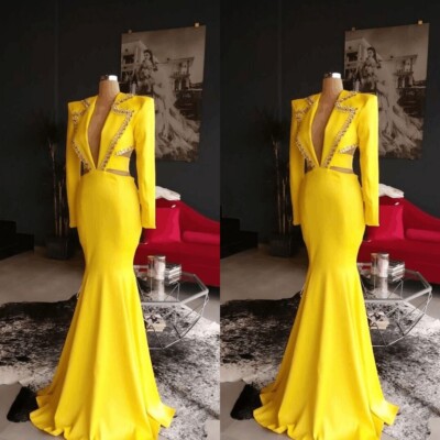 ebay yellow prom dress yellow dress flowers MissJophiel Embroidery Floral V Neck Yellow Prom Dress  Lavender / Above Knee / US14