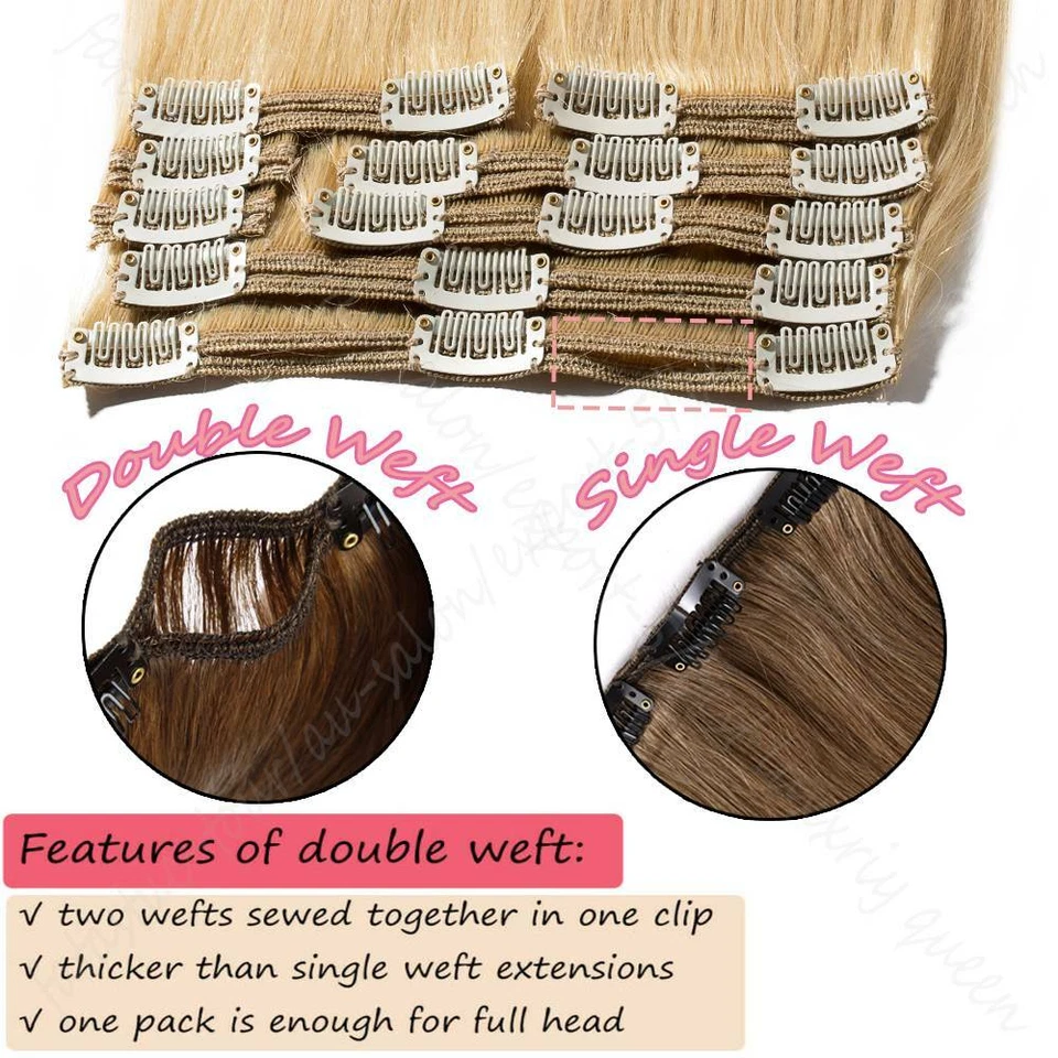 Extensiones de cabello humano Remy con clip de doble trama grueso ondulado 150 g++ cabeza completa ombre Foto 2 de 4