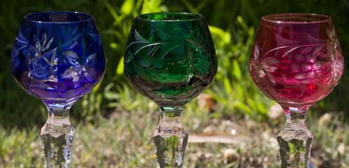 3 geätzte Ajka Multicolor geschliffene klare Kristall Stielgläser 5 1/4" - Bild 2 von 4