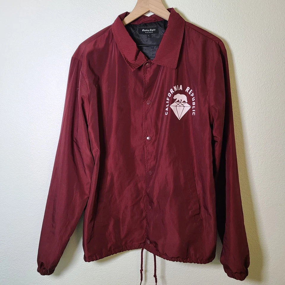 California Republic Mens Medium Snap Windbreaker Maroon- Eighty Eight Platinum L - Image 2 of 4