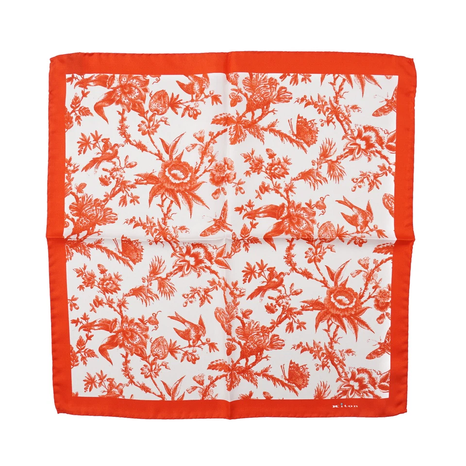 Pañuelo de bolsillo de seda con estampado floral victoriano rojo-naranja Kiton Napoli Foto 4 de 4
