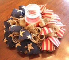 14" or 18" Rustic Patriotic Flag Centerpiece/Candle Ring Wreath Deco Mesh