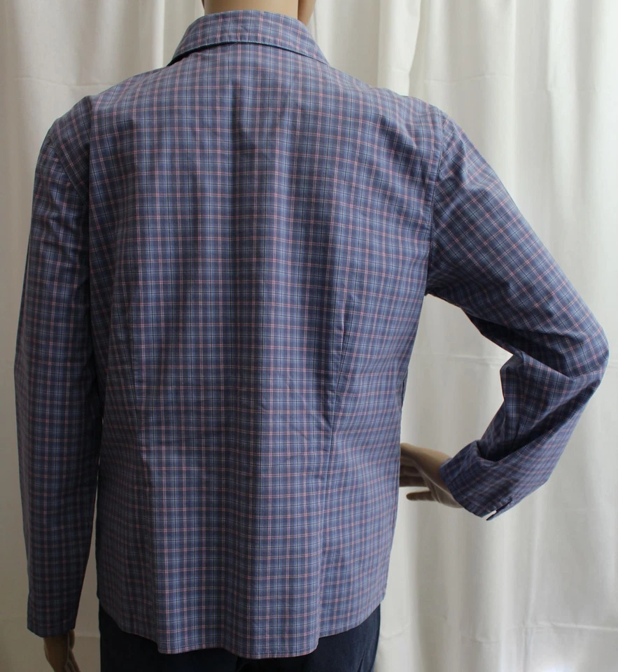 Camisa deportiva de manga larga a cuadros azul púrpura rosa talla 6 Geoffrey Beene para dama Foto 2 de 4