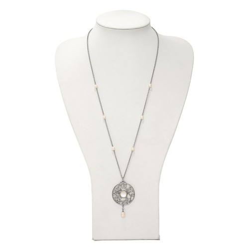 Stainless Steel Polished FWC Pearl & CZ & Glass w/2in ext Necklace - 第 5/6 張圖片