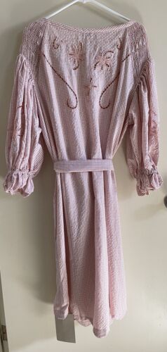 NWT Innika Choo Peach Gingham Cutwork Midi Smock Dress Size 1 - Picture 8 of 11