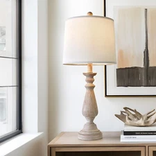 24.5" Mid Century Single Table Lamp for Living Room Farmhouse Linen Bedside Lamp