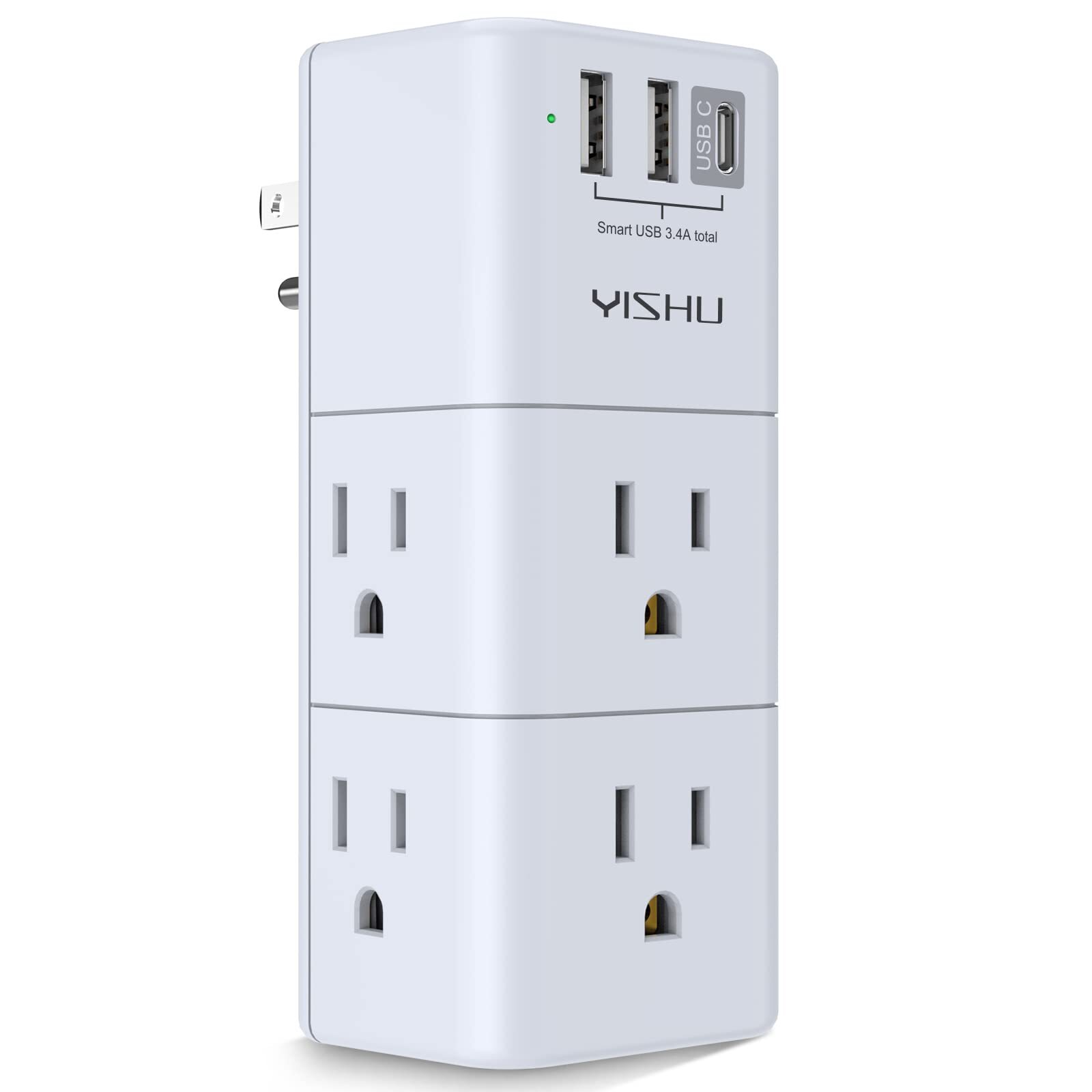 USB Multi Plug Outlet Extender - YISHU Surge Protector with Rotating Plug 6 A...