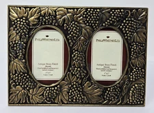 Brass Dual Picture Frame w Velvet Easel Back Stand Holds 2x3 Wallet School Photo