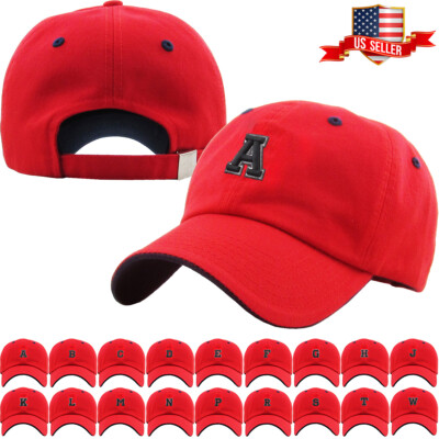 ABC Letter Embroidery INITIAL Red Dad Hat Baseball Cap Adjustable