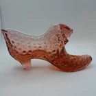 Vintage Fenton Art Glass Peach Hobnail Cat Slipper Shoe Figurine