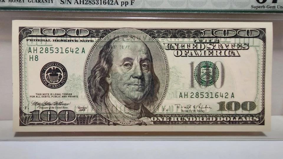 $100 1996 FRN OFFSET PRINTING ERROR PMG67EPQ  - Image 2 of 3