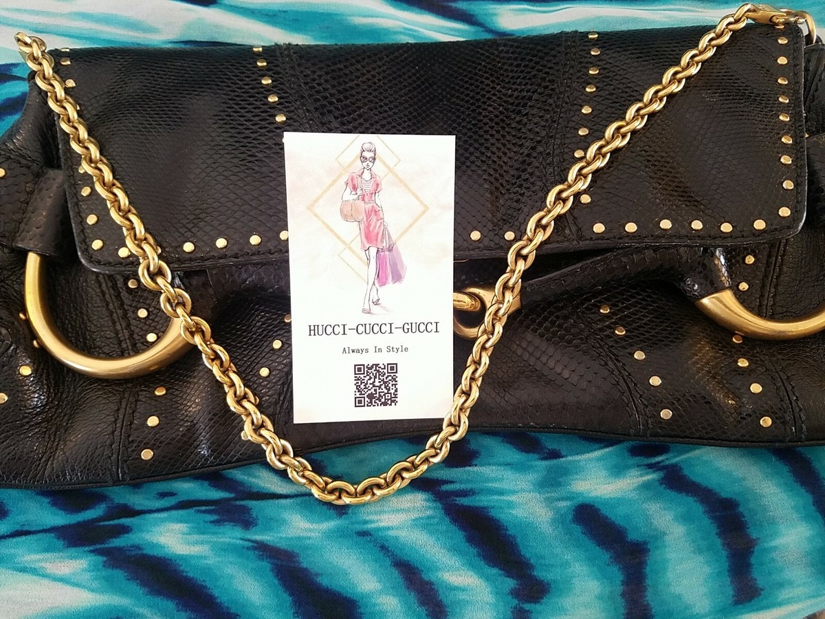 Gucci Tom Ford Black Python Snake Studded Horsebit Clutch Gucci Tom Ford Black Python Snake Studded Horsebit Clutch